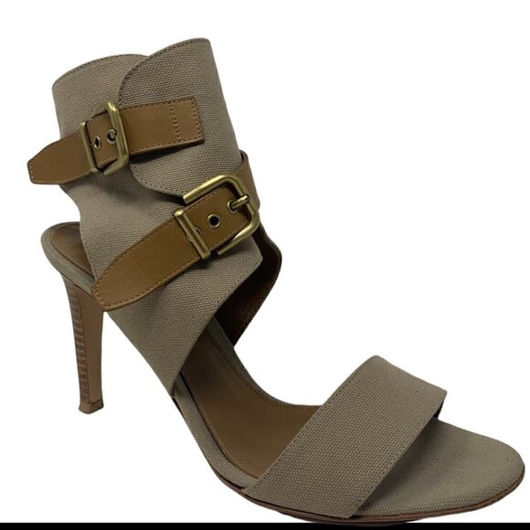 Rare Gianvito Rossi Canvas Leather Ankle Buckle Clossure Safari Sandals Heels 9 - Picture 2 of 14